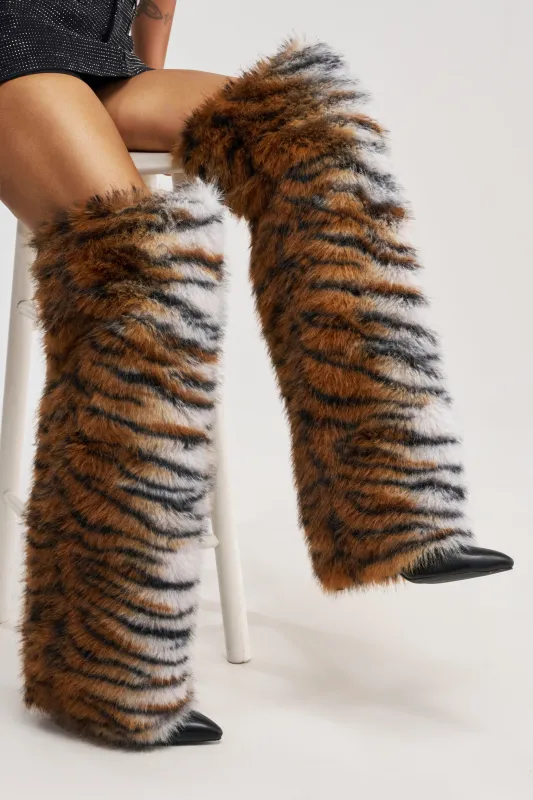AZALEA WANG PURR TIGER FUR THIGH HIGH BOOT made by Azalea Wang