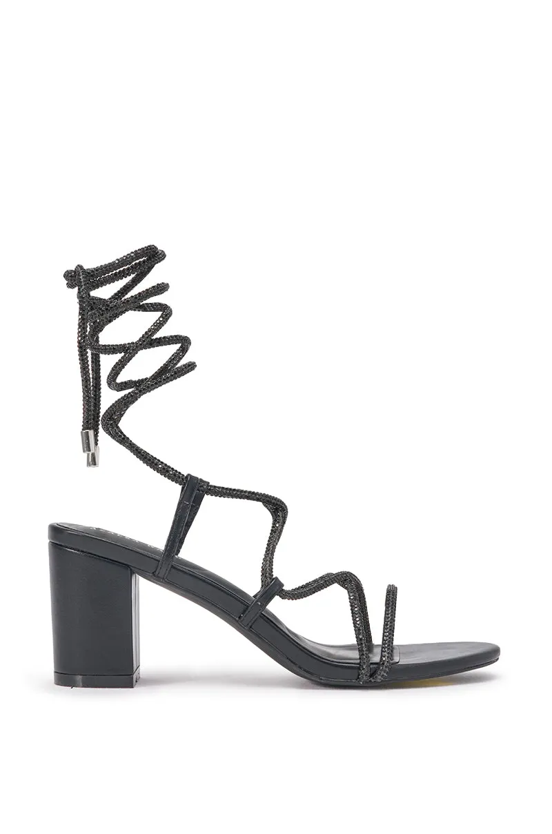 AZALEA WANG REVANI BLACK BLOCK HEEL WITH RHINESTONE LACE UP STRAP sold by AKIRA product image thumbnail 5