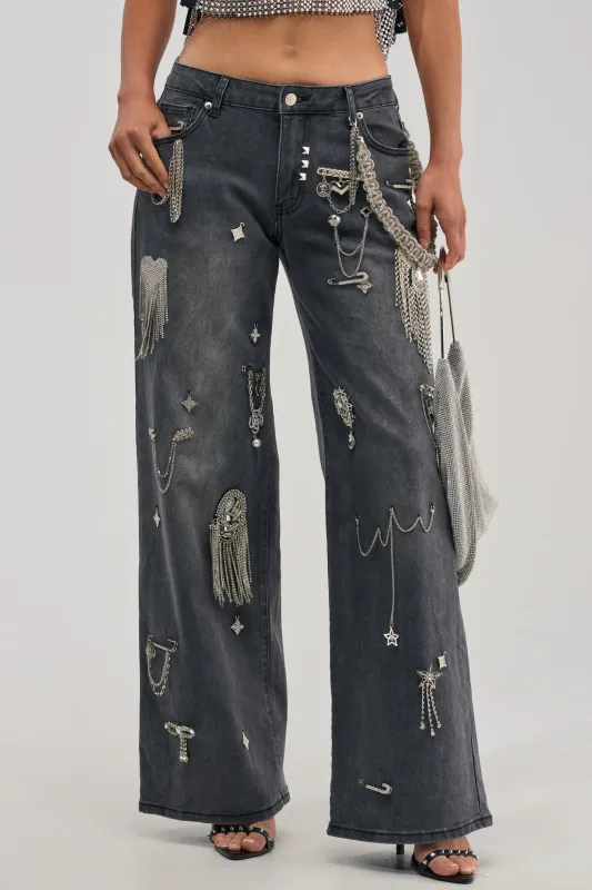 THE BEST ONE YET RELAXED FIT BLING DENIM JEANS made by AKIRA