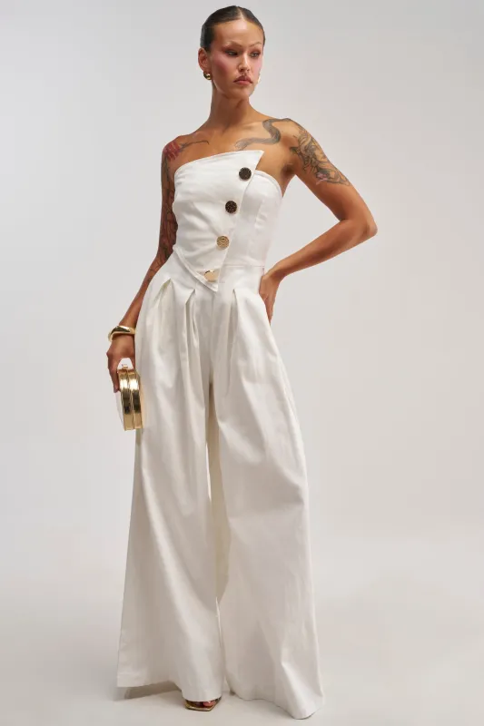MILANO WOVEN JUMPSUIT IN WHITE made by AKIRA