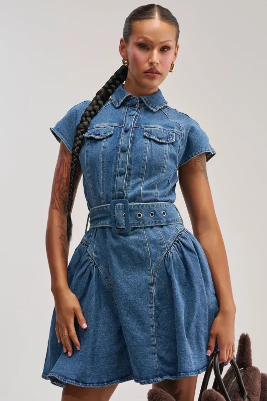 SADIE BUTTON UP DENIM MINI DRESS IN MEDIUM WASH DENIM made by AKIRA
