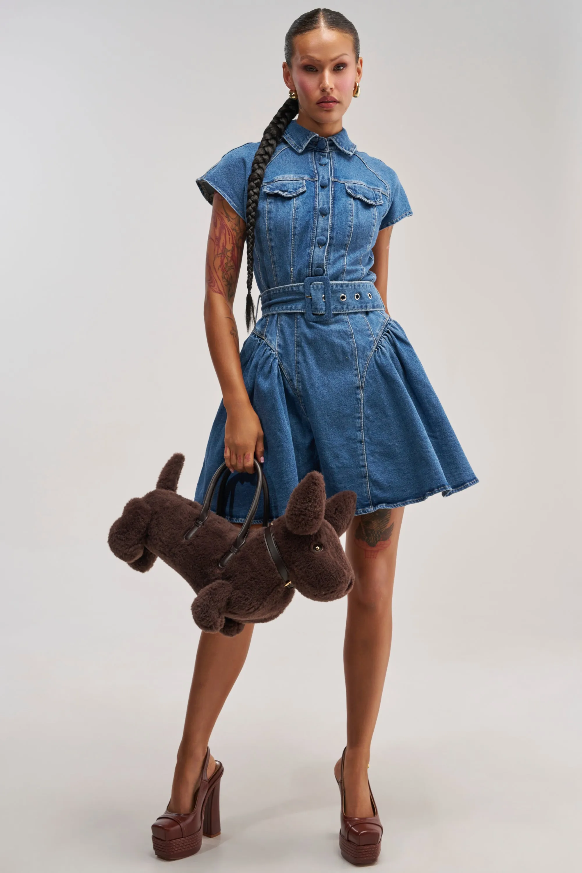 SADIE BUTTON UP DENIM MINI DRESS IN MEDIUM WASH DENIM sold by AKIRA product image thumbnail 5