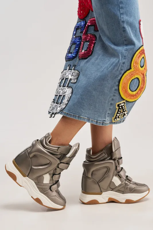 AZALEA WANG MARANTO PEWTER WEDGE SNEAKER made by Azalea Wang