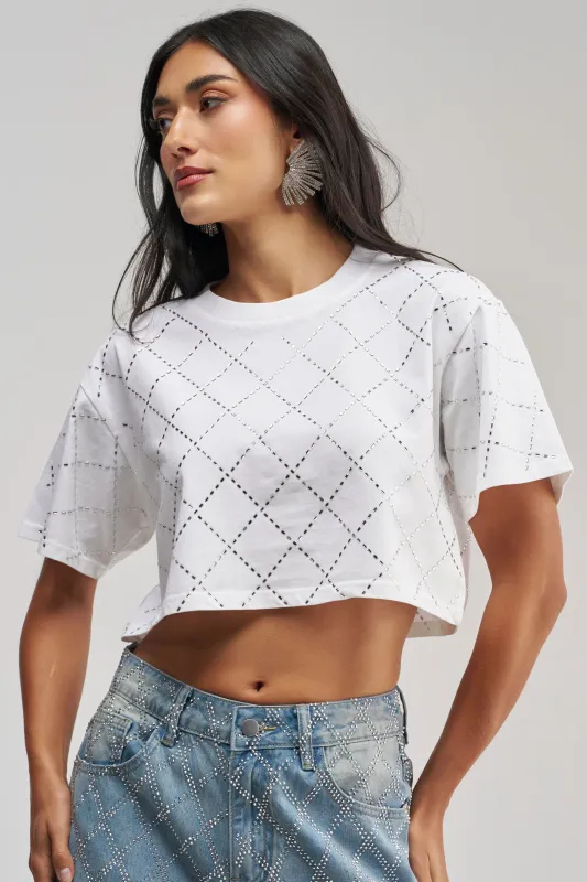DIAMOND DUST RHINESTONE TEE made by AKIRA