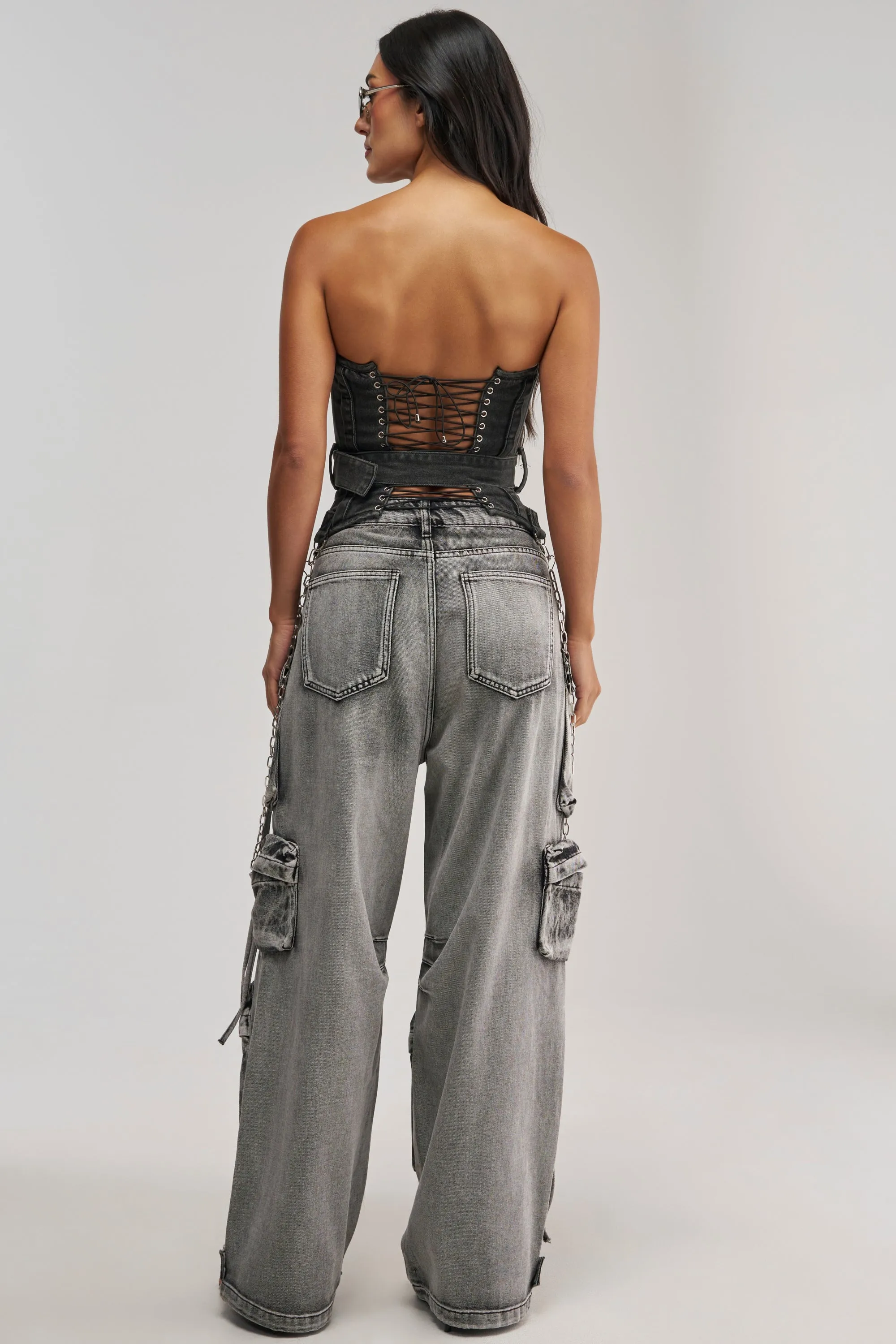 PERK UP STUDDED CORSET IN DENIM sold by AKIRA product image thumbnail 5