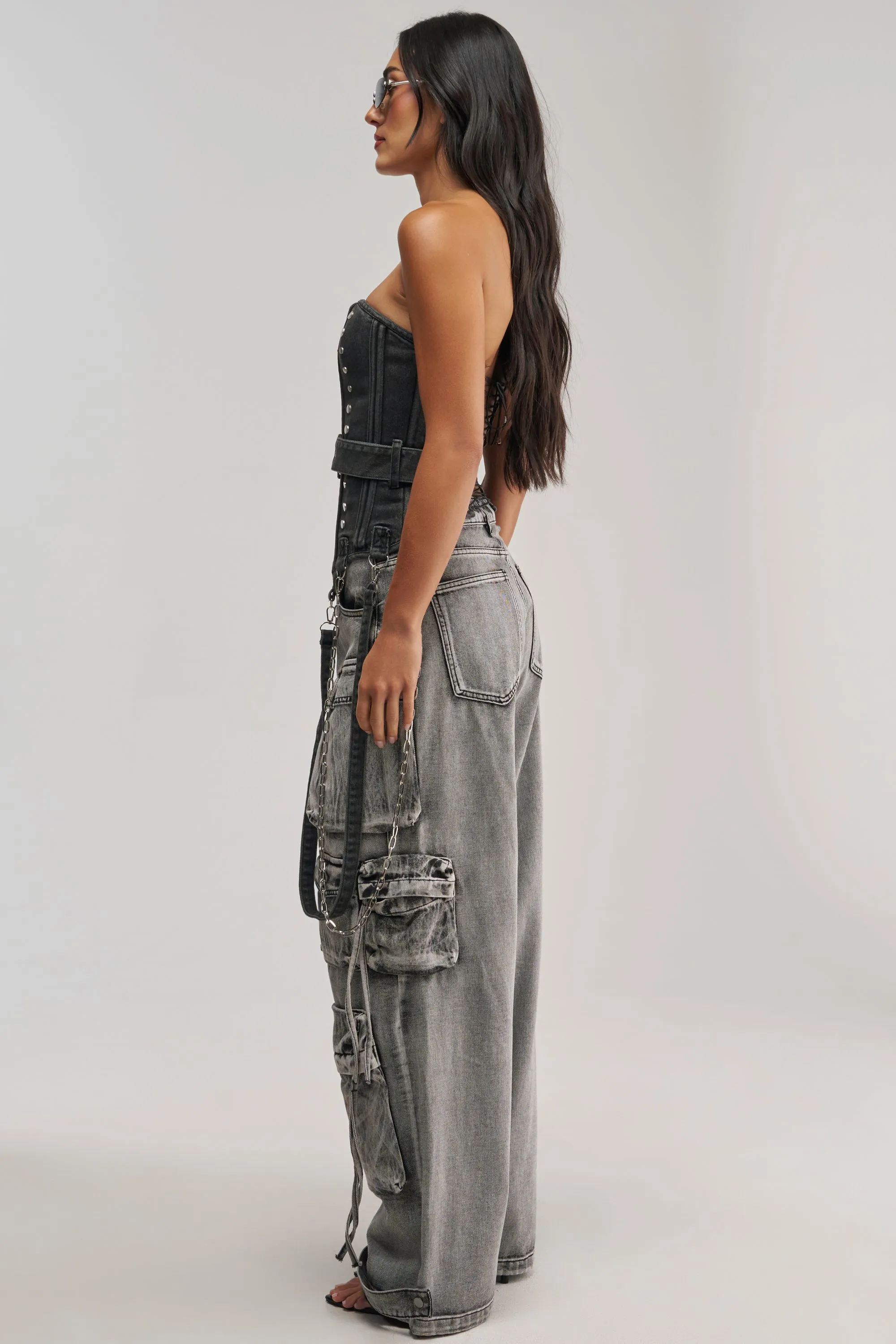 PERK UP STUDDED CORSET IN DENIM sold by AKIRA product image thumbnail 3