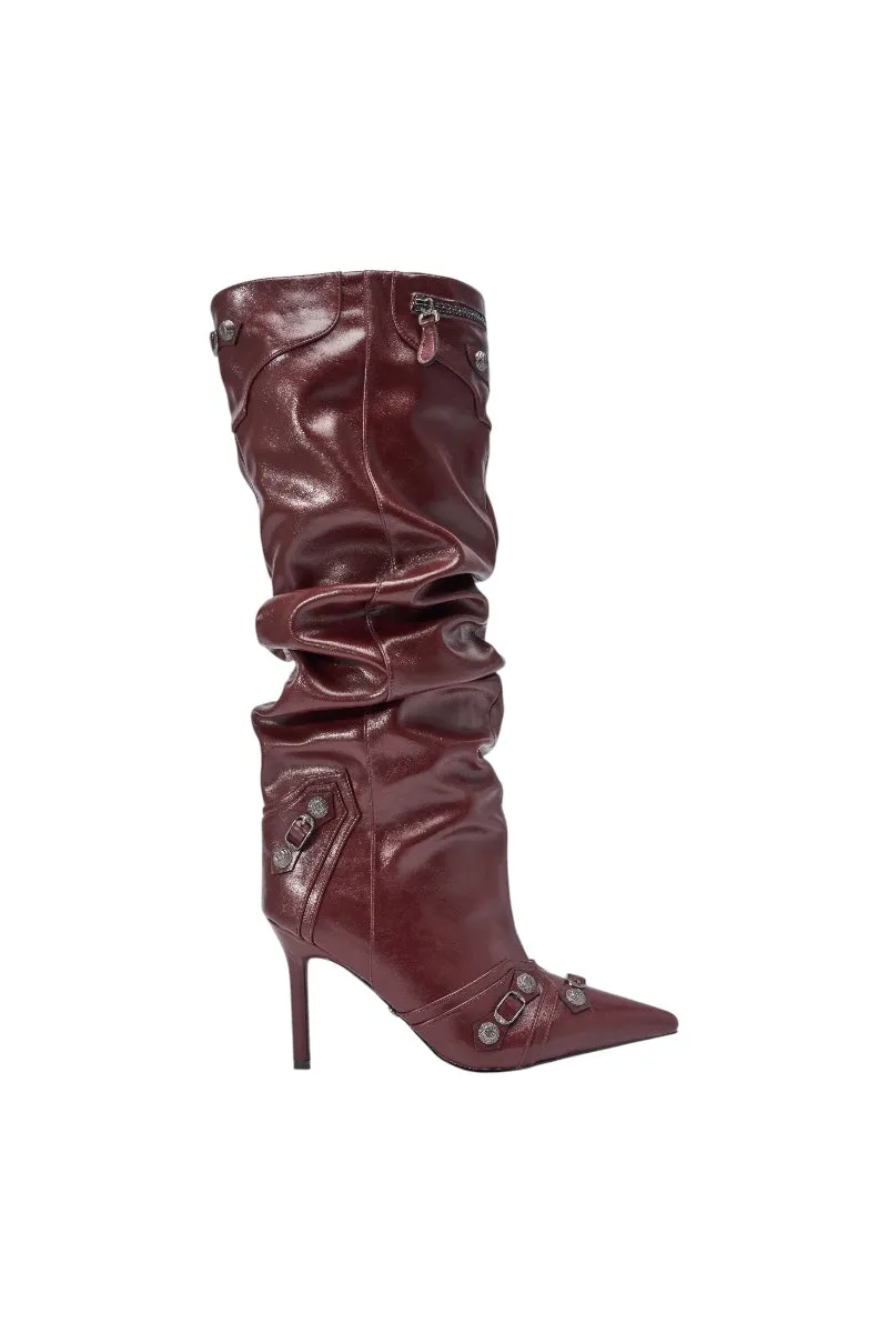 AZALEA WANG TESARA BURGUNDY RUCHED STILETTO BOOT WITH HARDWARE sold by AKIRA product image thumbnail 4