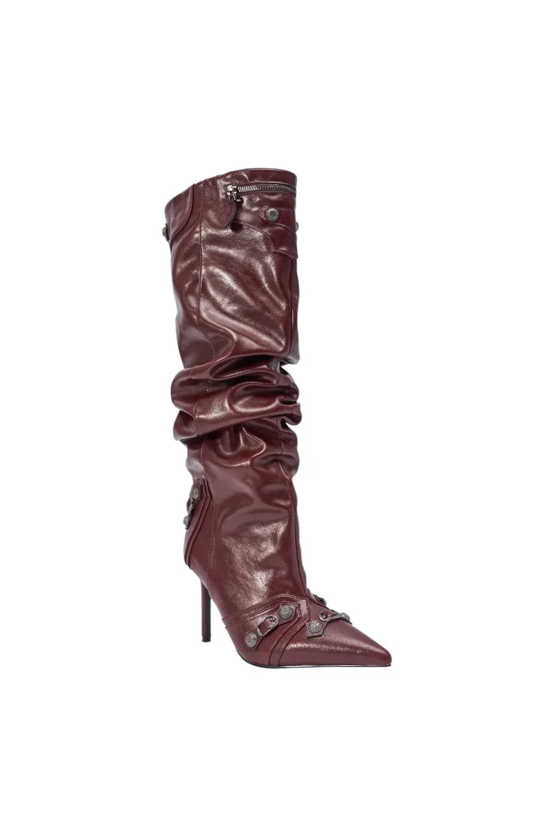 AZALEA WANG TESARA BURGUNDY RUCHED STILETTO BOOT WITH HARDWARE sold by AKIRA product image thumbnail 5