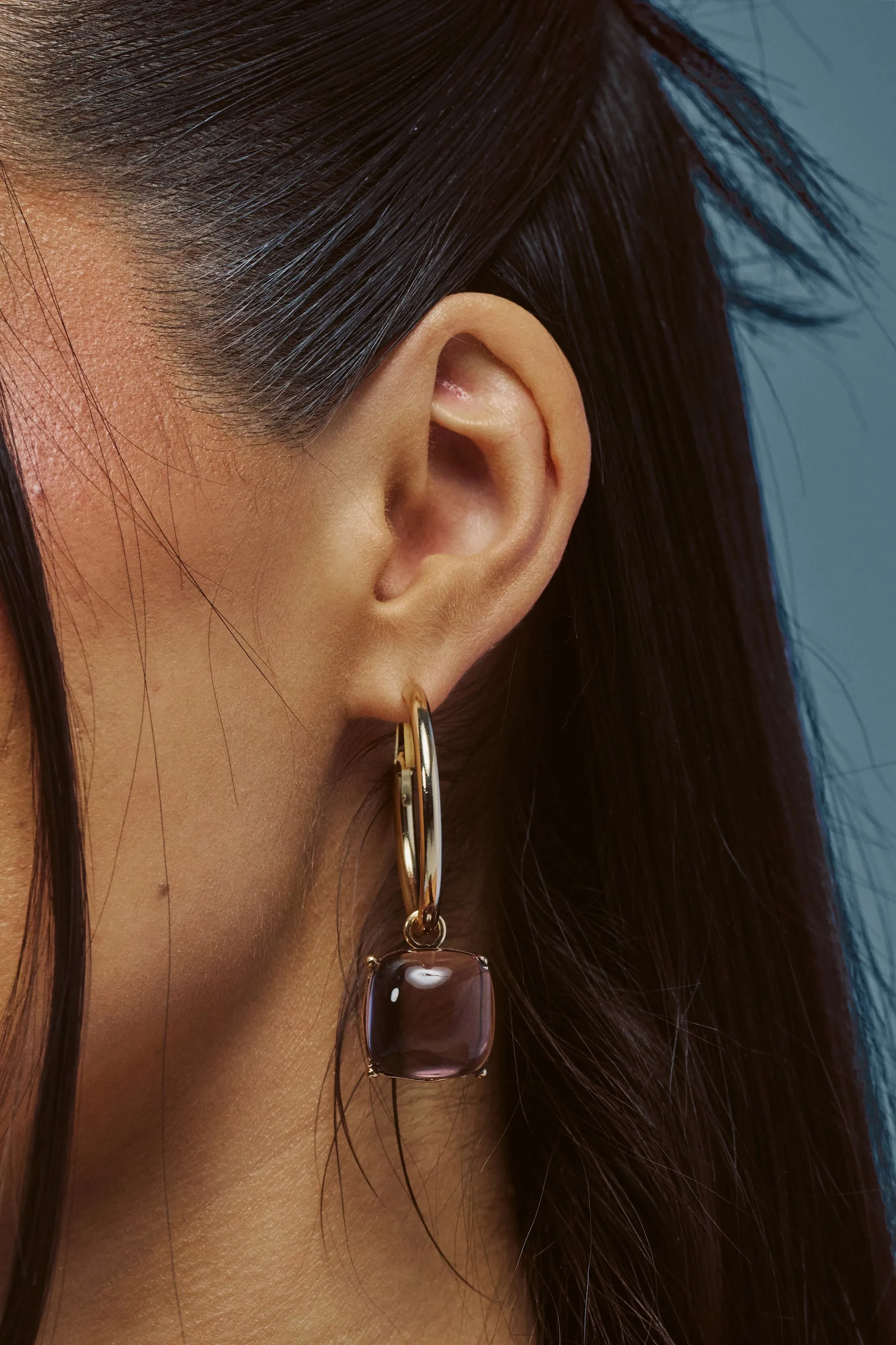 PURPLE HAZE DROP HOOPS sold by AKIRA