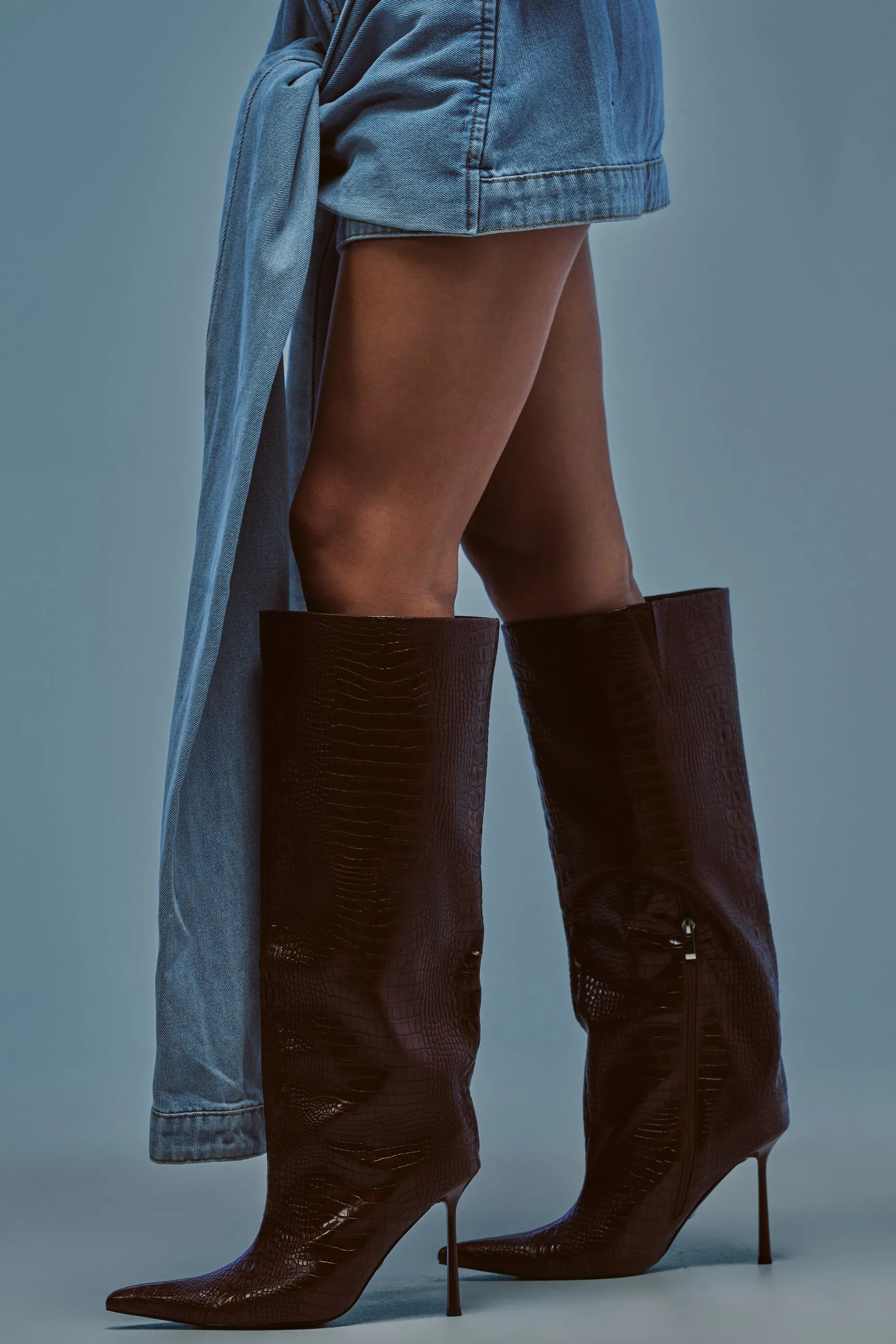 AZALEA WANG MADEYE BROWN CROC KNEE HIGH STILETTO BOOT sold by AKIRA product image thumbnail 2