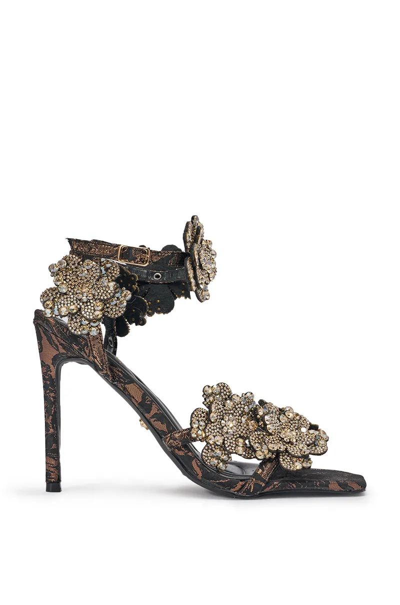 AKIRA GOLD DEBUTANTE BRONZE RHINESTONE EMEBELLISHED STILETTO SANDAL sold by AKIRA product image thumbnail 4