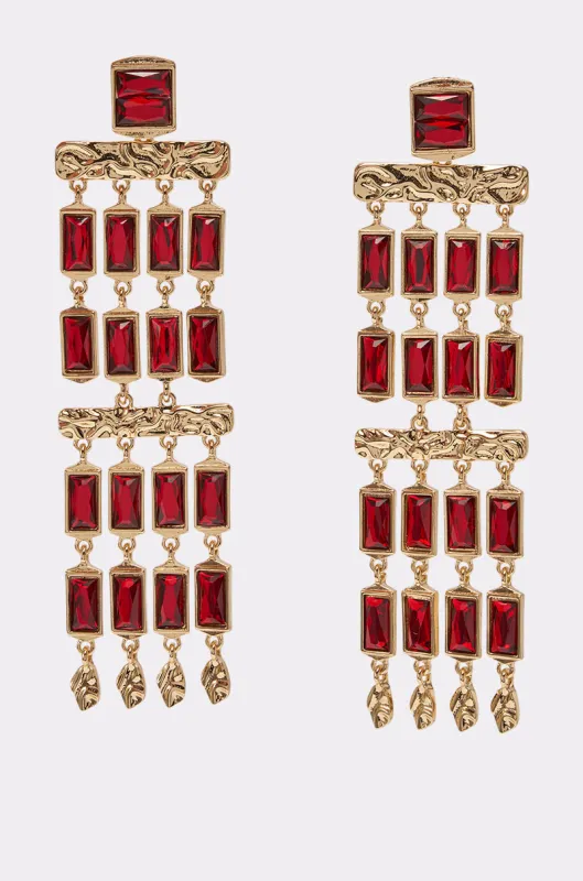 BAGUETTE CHANDELIER EARRINGS IN RED made by AKIRA