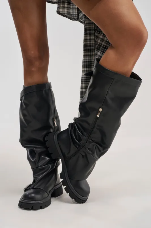 AZALEA WANG GOMEZ BLACK KNEE HIGH BOOT made by Azalea Wang