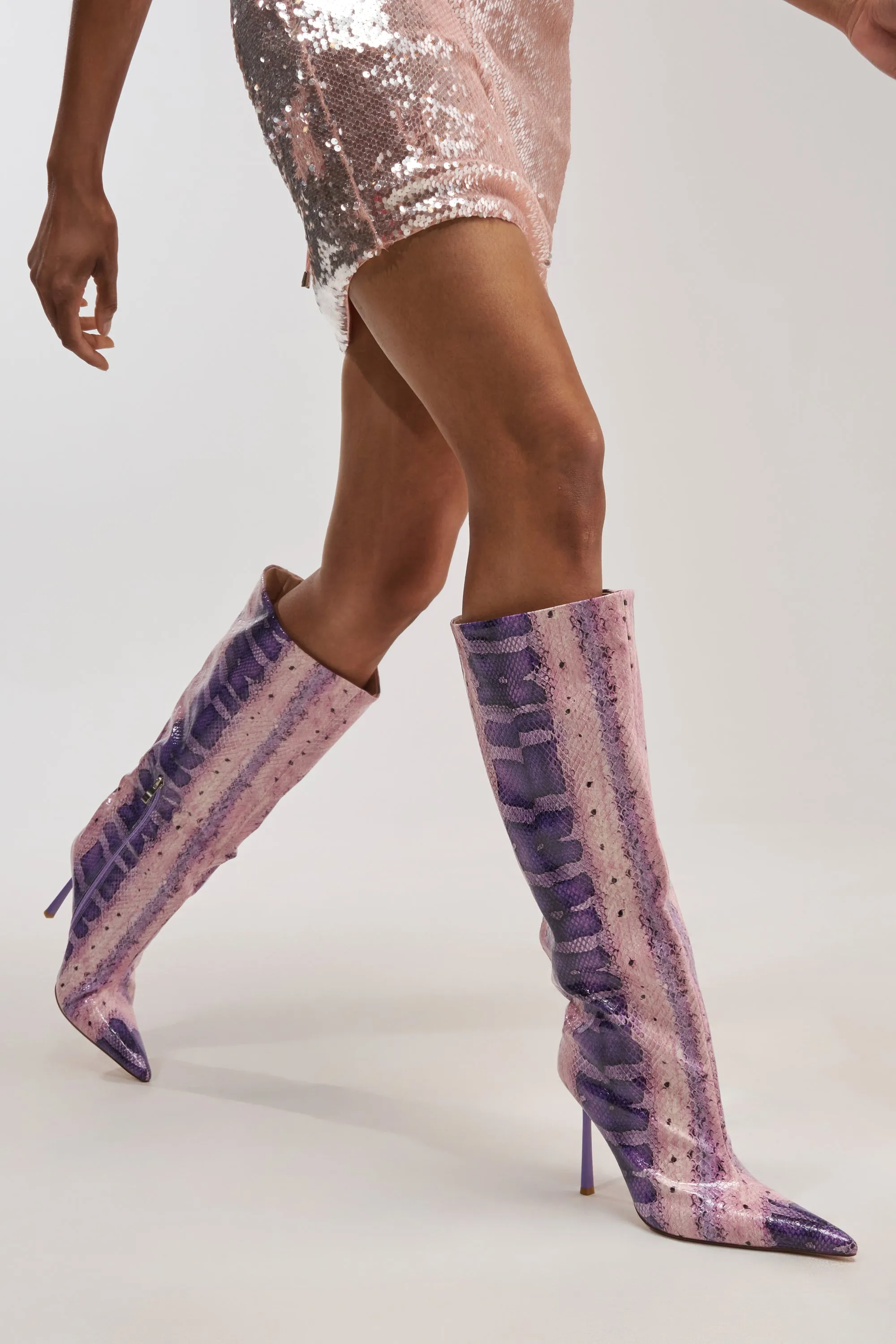 AZALEA WANG MADEYE PURPLE SNAKE KNEE HIGH STILETTO BOOT sold by AKIRA product image thumbnail 3