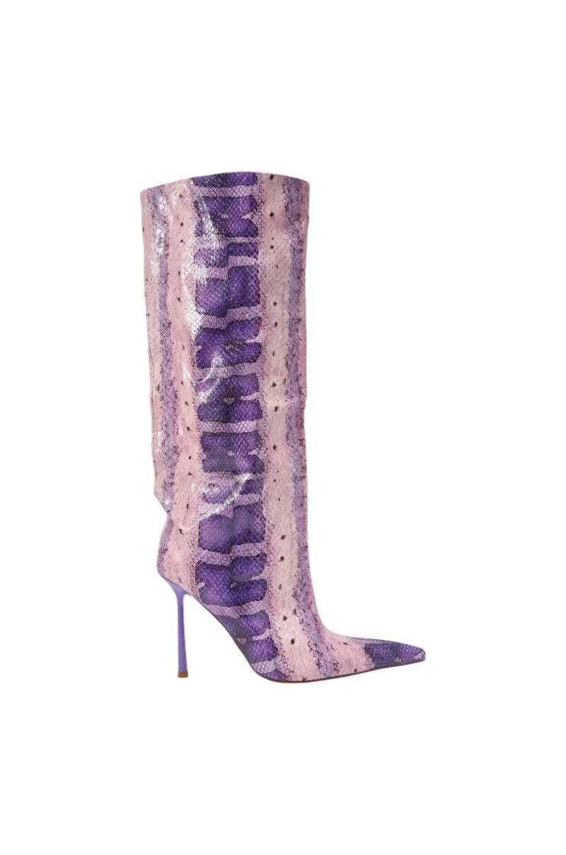 AZALEA WANG MADEYE PURPLE SNAKE KNEE HIGH STILETTO BOOT sold by AKIRA product image thumbnail 4
