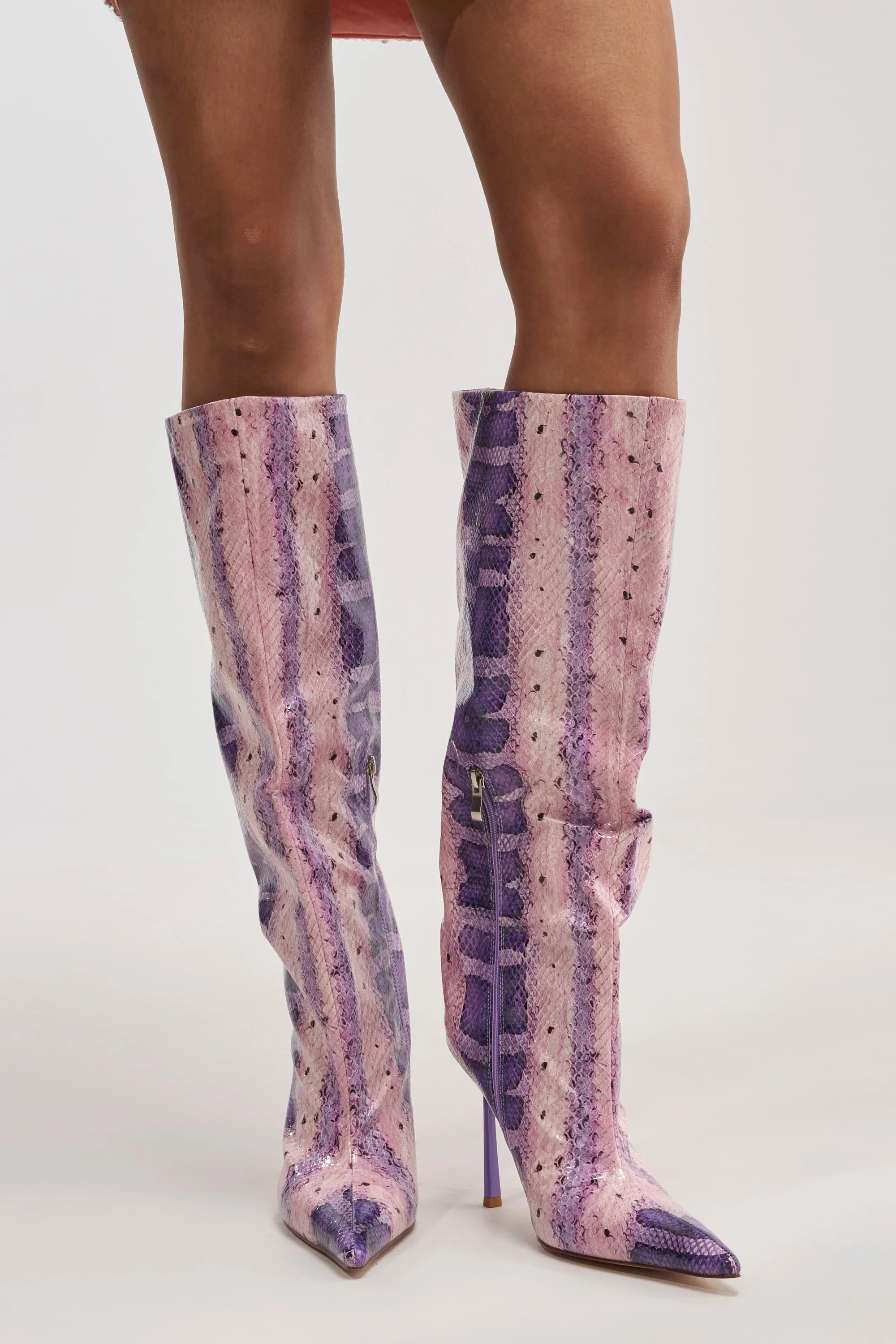 AZALEA WANG MADEYE PURPLE SNAKE KNEE HIGH STILETTO BOOT sold by AKIRA product image thumbnail 2