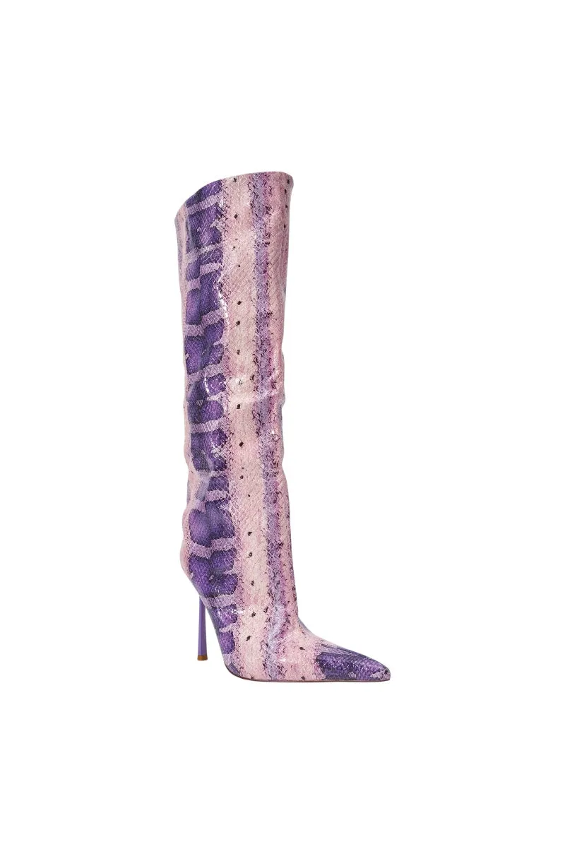 AZALEA WANG MADEYE PURPLE SNAKE KNEE HIGH STILETTO BOOT sold by AKIRA product image thumbnail 5