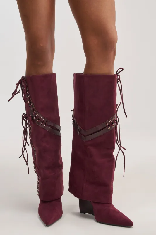 AZALEA WANG MAGENTA PLUM FAUX SUEDE WEDGE BOOT made by Azalea Wang