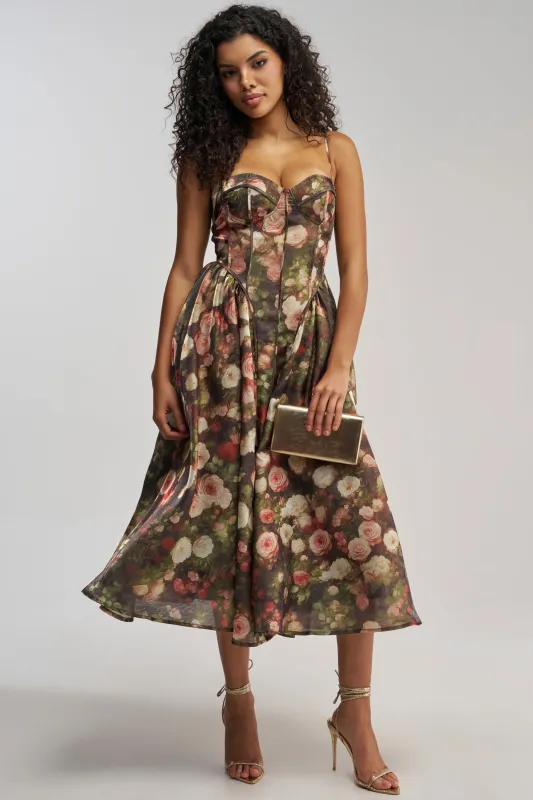 FEELING FLORAL MAXI DRESS IN GREEN MULTI made by AKIRA