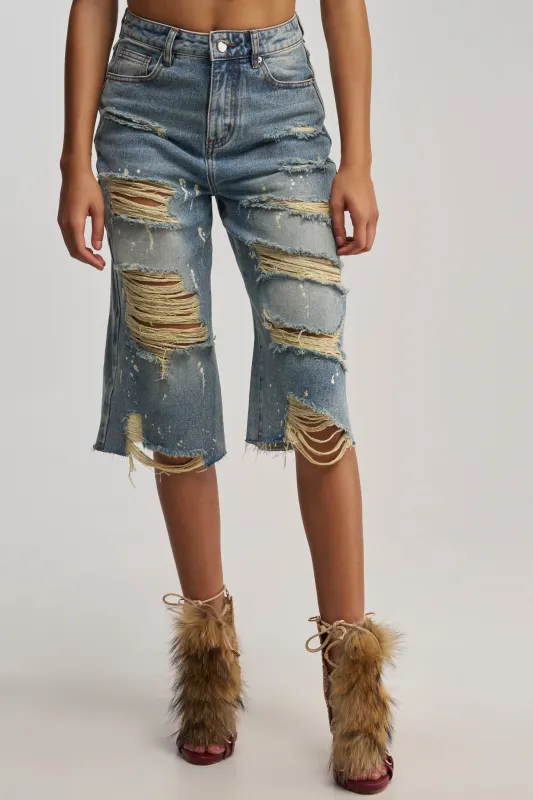 FEELING DISTRESSED BERMUDA SHORT made by AKIRA
