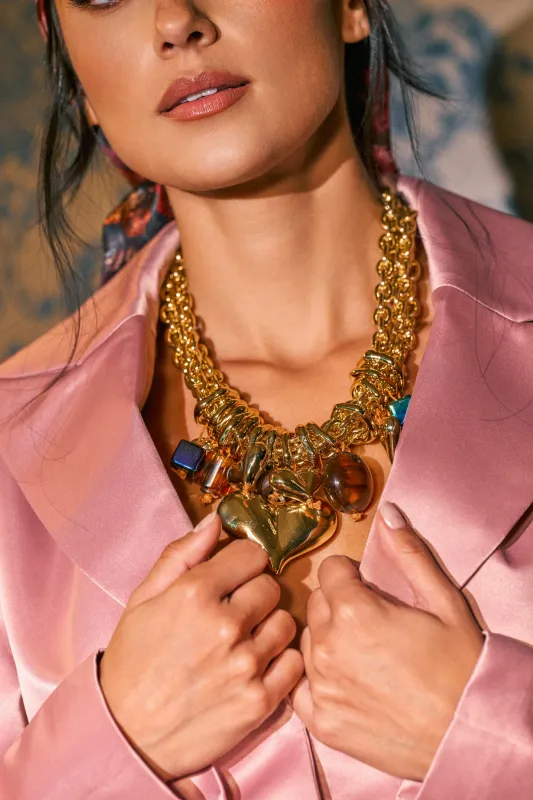 MIXED MEDIA HEART STATEMENT NECKLACE made by AKIRA