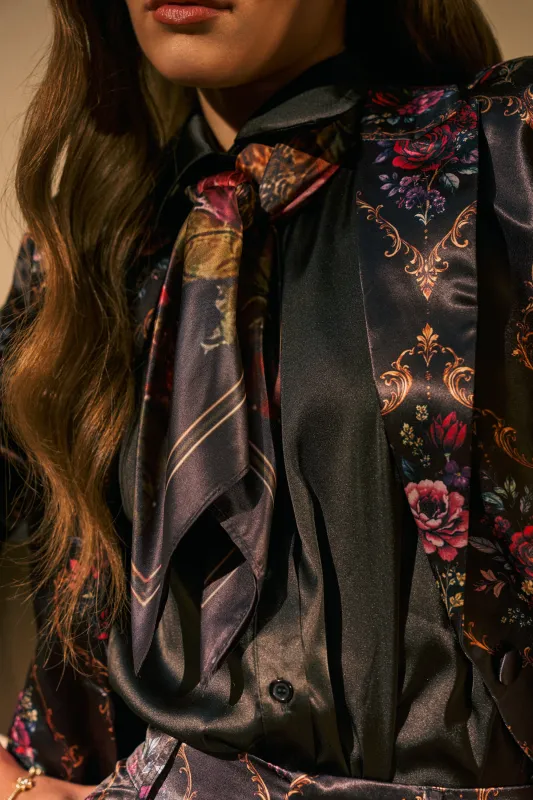 MIDNIGHT GARDEN SILK SCARF made by AKIRA