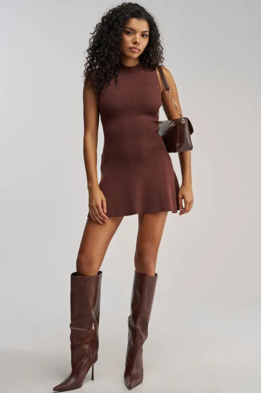 LITTLE KNIT MINI DRESS IN BROWN made by AKIRA