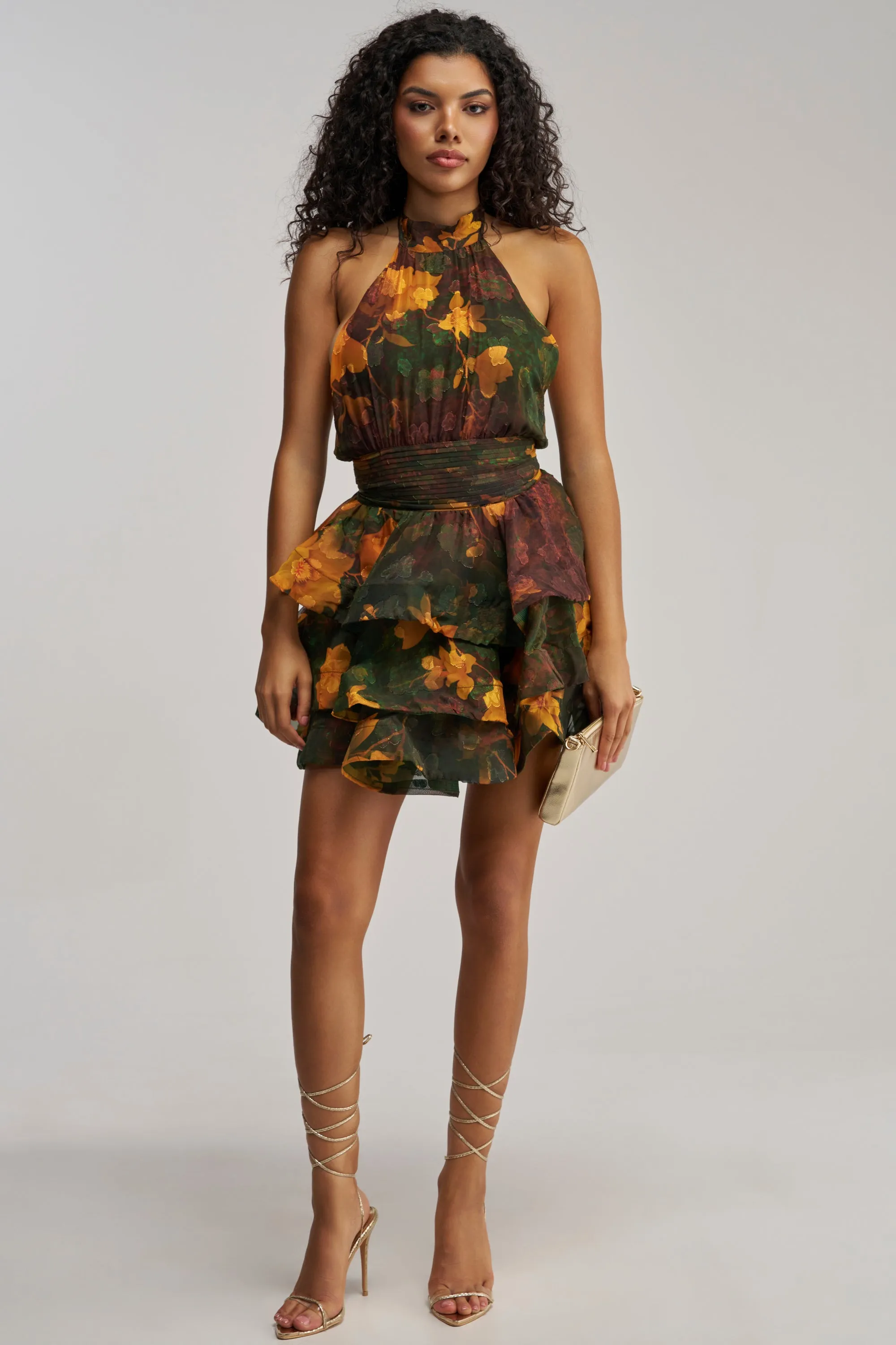 SPIN ME AROUND CHIFFON MINI DRESS IN GREEN FLORALS sold by AKIRA product image thumbnail 5