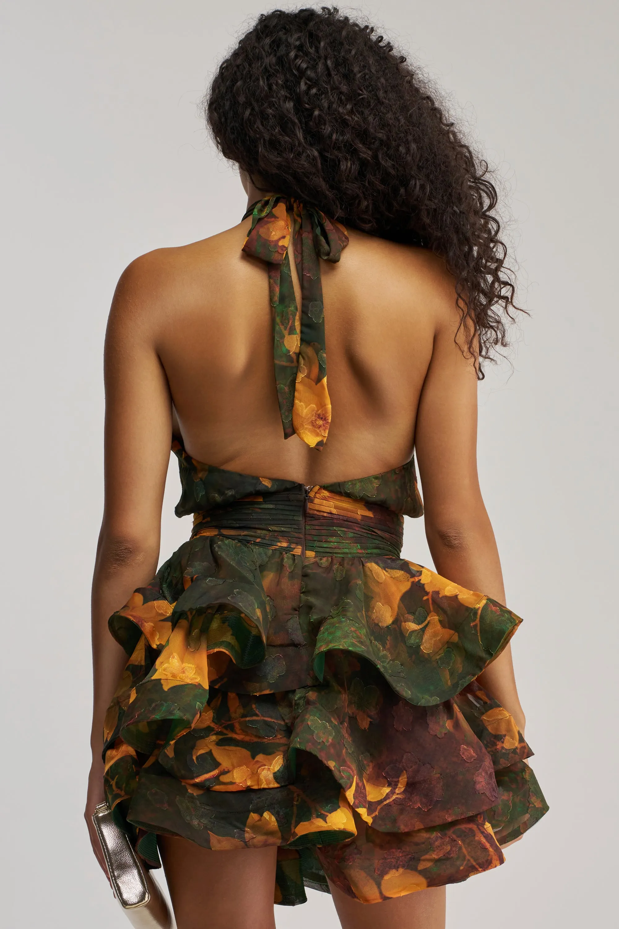 SPIN ME AROUND CHIFFON MINI DRESS IN GREEN FLORALS sold by AKIRA product image thumbnail 4