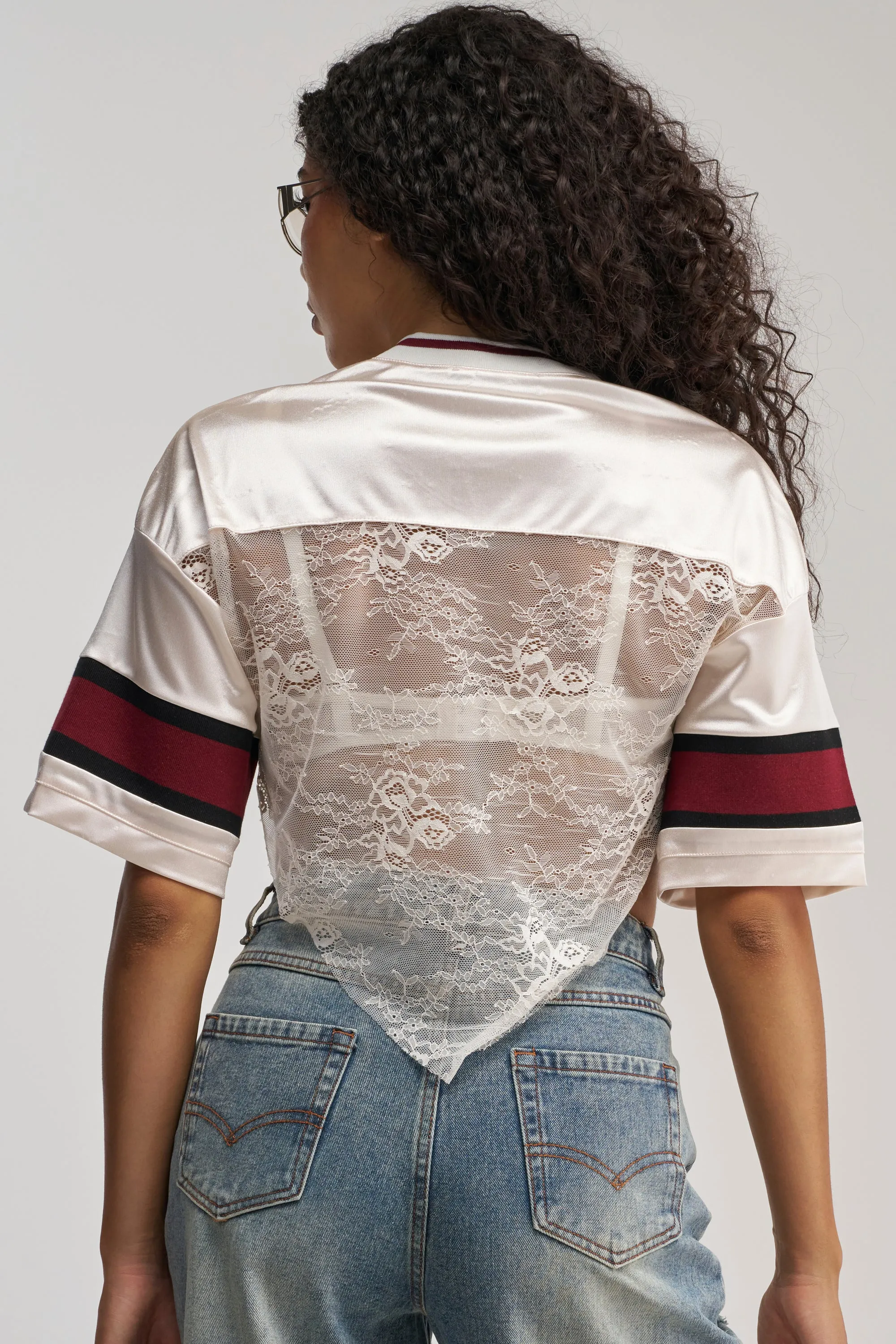 LUCKY LACE JERSEY TOP IN IVORY MULTI sold by AKIRA product image thumbnail 4