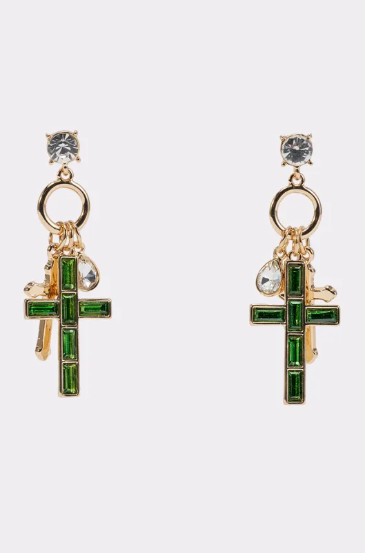 REGAL CROSS CHARM EARRINGS made by AKIRA