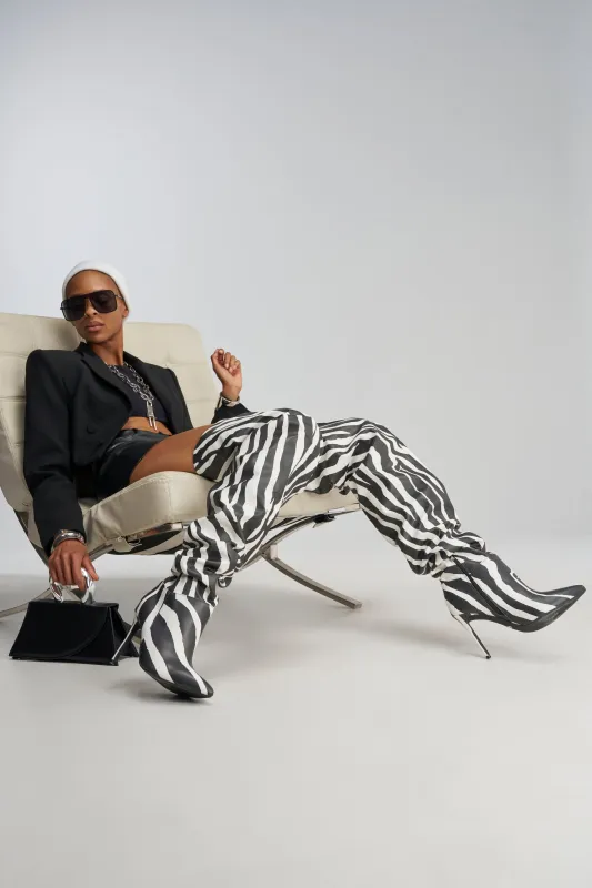 AZALEA WANG BOMBSHELL ZEBRA THIGH HIGH BOOT made by Azalea Wang
