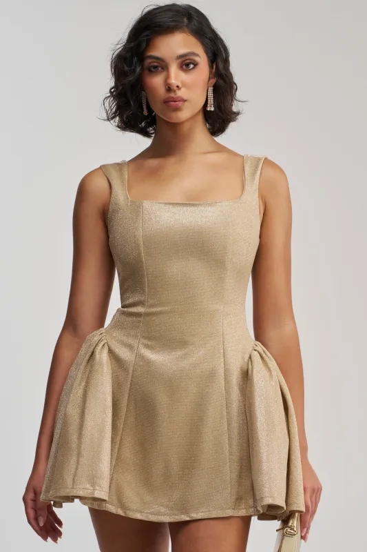 YOUR PERFECT DATE SPACESHINE MINI DRESS IN GOLD made by AKIRA