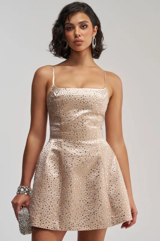 SAY HELLO RHINESTONE CORSET MINI DRESS made by AKIRA