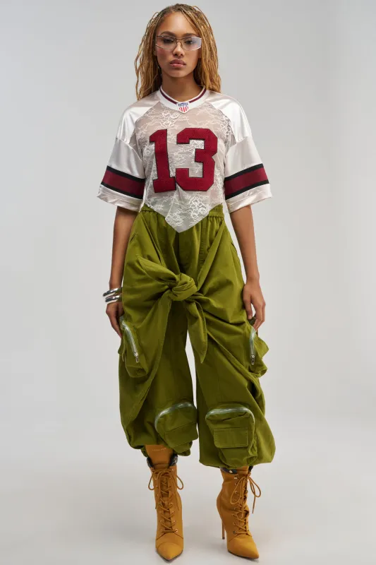 DO THE MOST TIE FRONT JOGGER IN OLIVE made by AKIRA