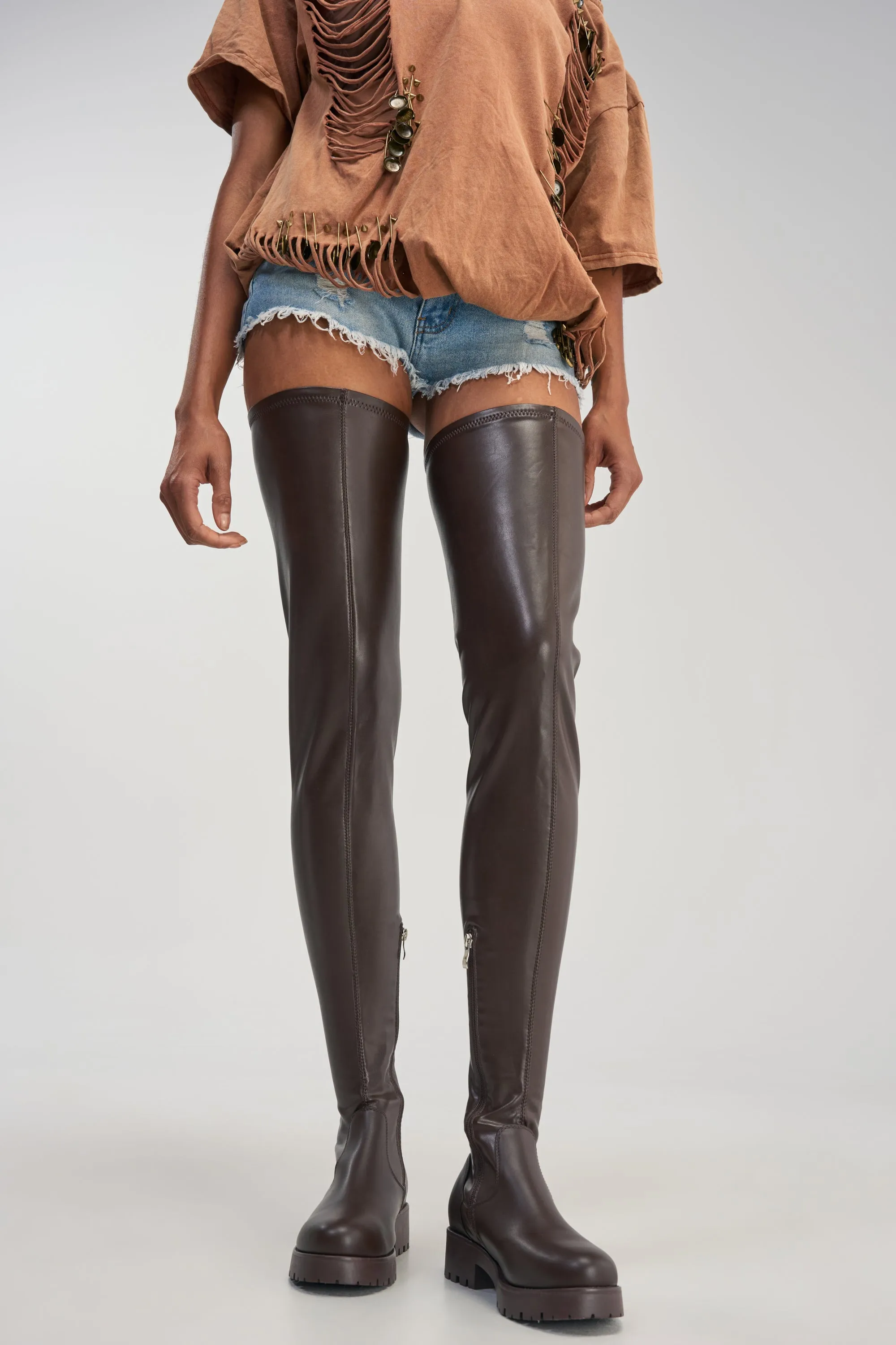 AZALEA WANG SURGICAL NEW THIGH HIGH STRETCH PU FLAT BOOT sold by AKIRA product image thumbnail 2