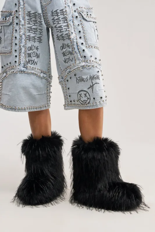 AZALEA WANG LENIX BLACK FLAT FUR BOOTIE made by Azalea Wang