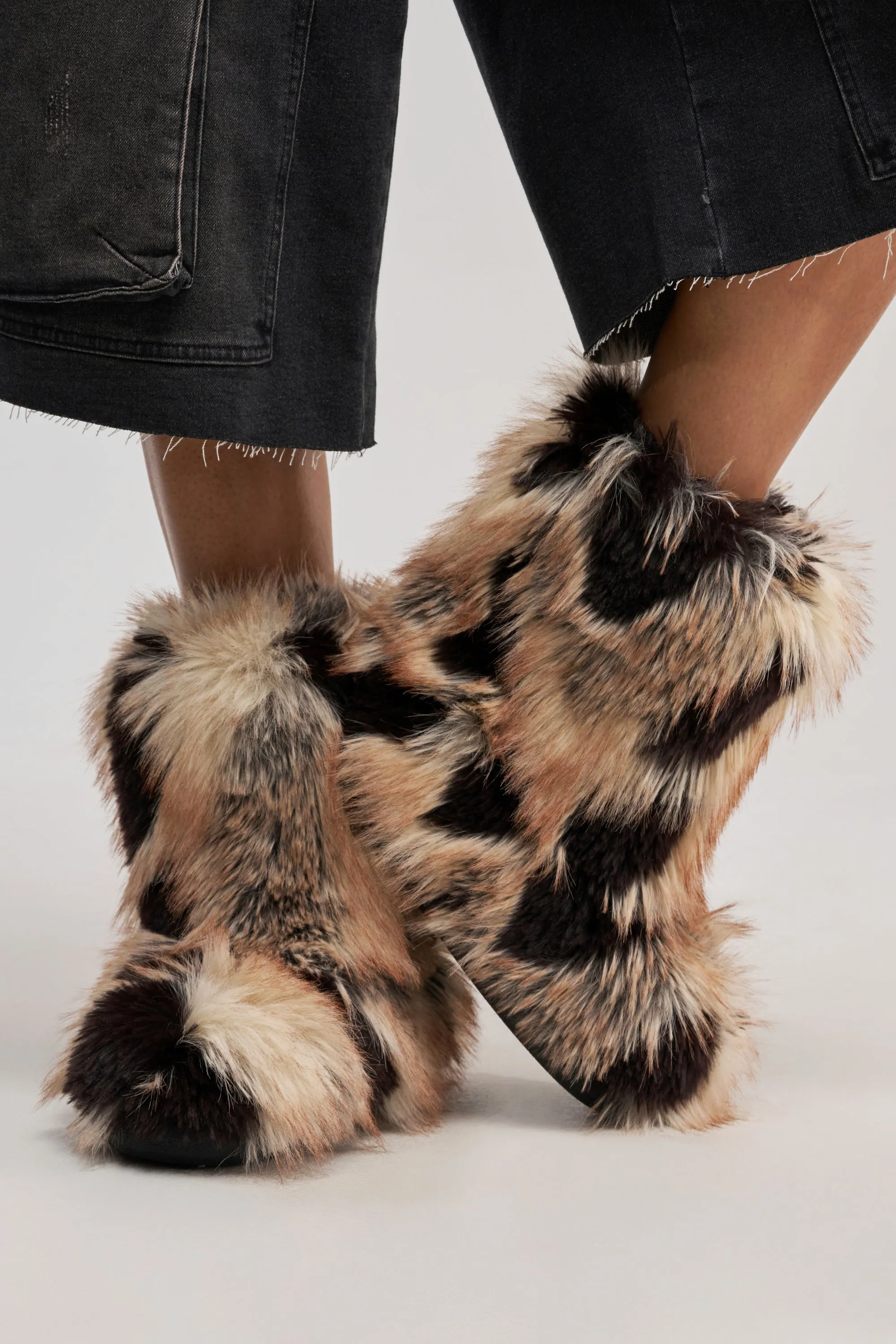 AZALEA WANG ALIXIA BROWN MULTI FLAT FUR BOOTIE sold by AKIRA