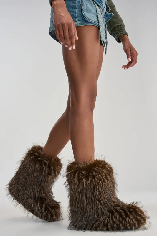 AZALEA WANG LENIX BROWN MULTI FLAT FUR BOOTIE made by Azalea Wang