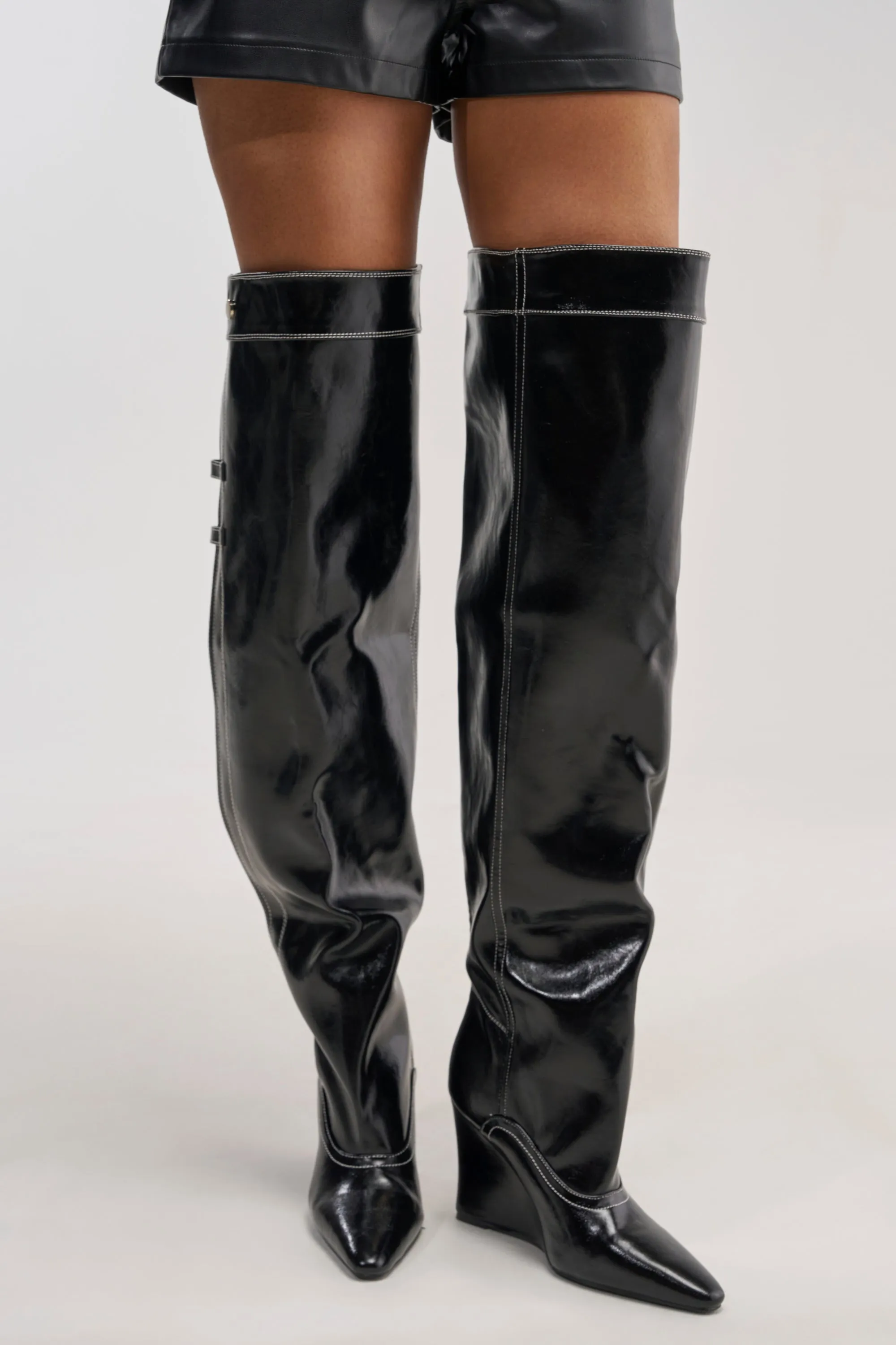 AZALEA WANG RILO BLACK PU OVER THE KNEE WEDGE BOOT sold by AKIRA product image thumbnail 2