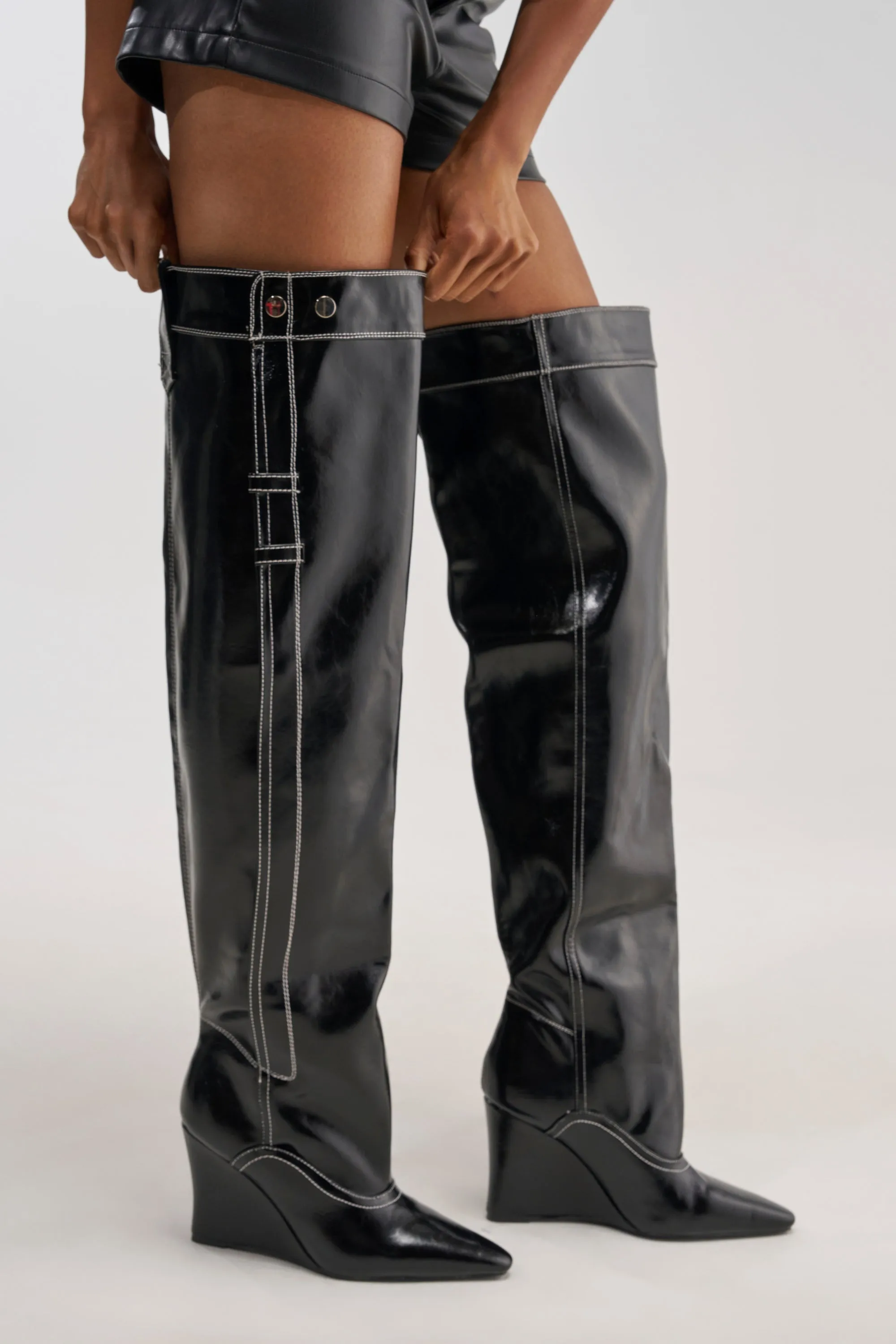 AZALEA WANG RILO BLACK PU OVER THE KNEE WEDGE BOOT sold by AKIRA product image thumbnail 4