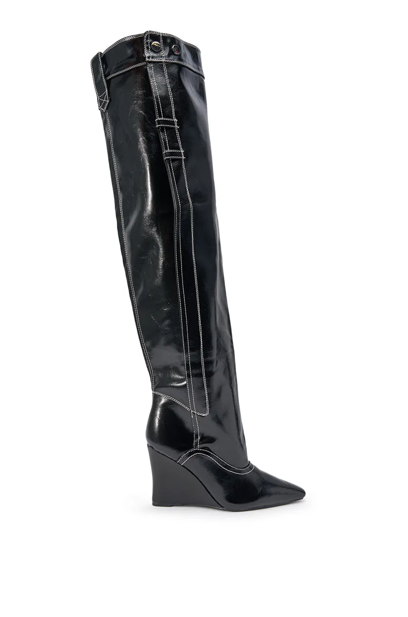AZALEA WANG RILO BLACK PU OVER THE KNEE WEDGE BOOT sold by AKIRA product image thumbnail 5