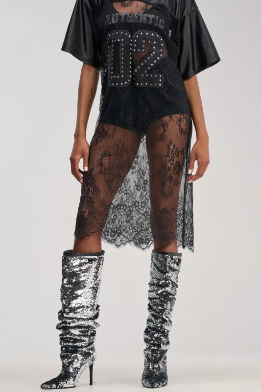AZALEA WANG OLETHA SILVER SEQUIN STILETTO BOOT made by Azalea Wang