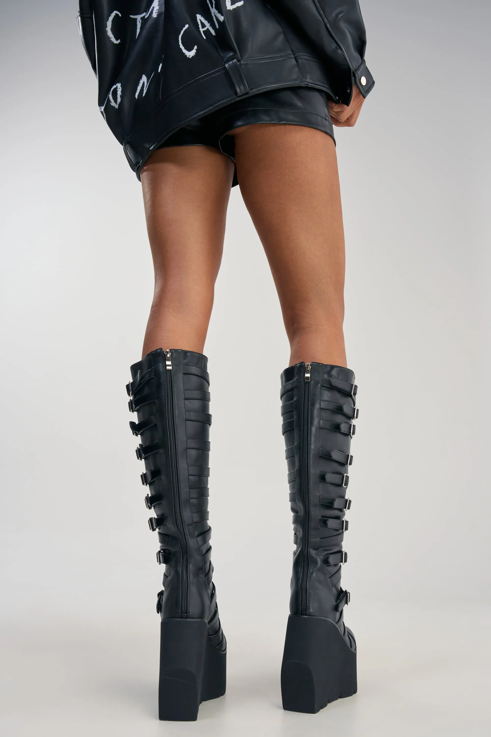 AKIRA GOLD STATIC BLACK PLATFORM WEDGE BOOT sold by AKIRA product image thumbnail 3