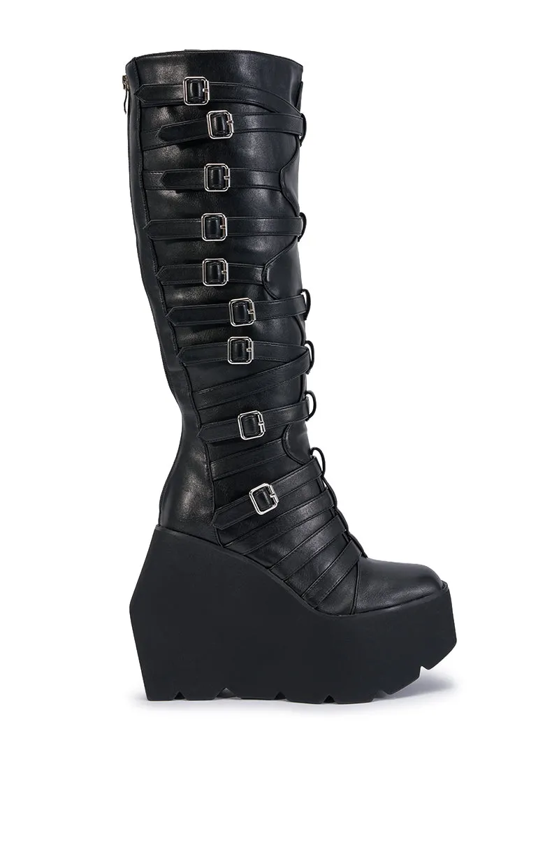 AKIRA GOLD STATIC BLACK PLATFORM WEDGE BOOT sold by AKIRA product image thumbnail 4