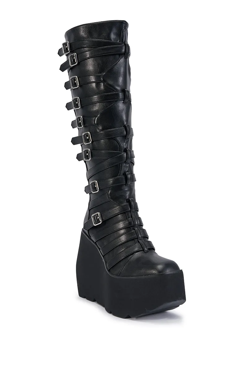 AKIRA GOLD STATIC BLACK PLATFORM WEDGE BOOT sold by AKIRA product image thumbnail 5