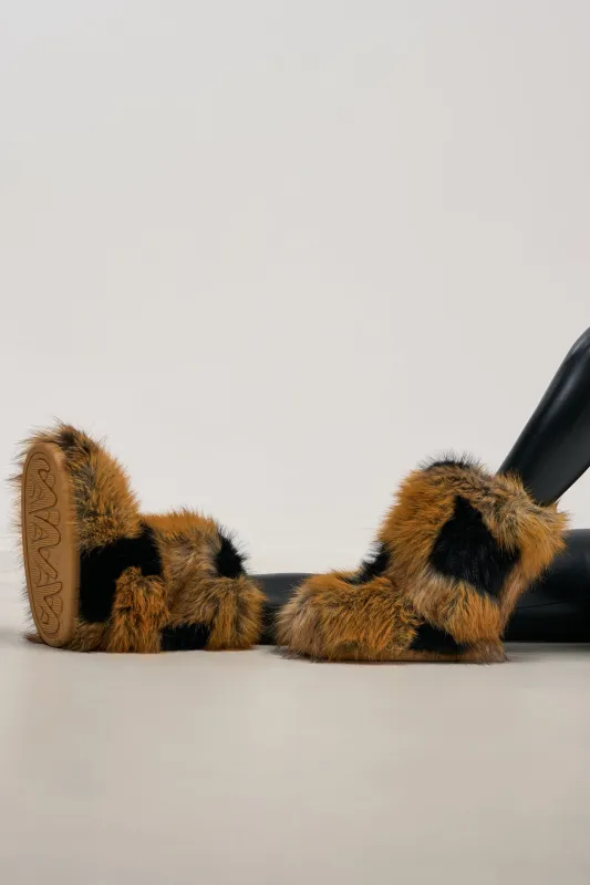 AZALEA WANG ANSELIE BROWN MULTI PATCHWORK BOOTIE made by Azalea Wang