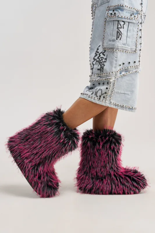 AZALEA WANG LENIX PINK MULTI FLAT FUR BOOTIE made by Azalea Wang