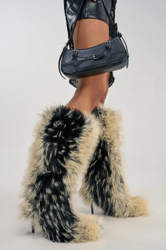 AZALEA WANG UPSTARTER BEIGE MULTI STILETTO FUR BOOT made by Azalea Wang