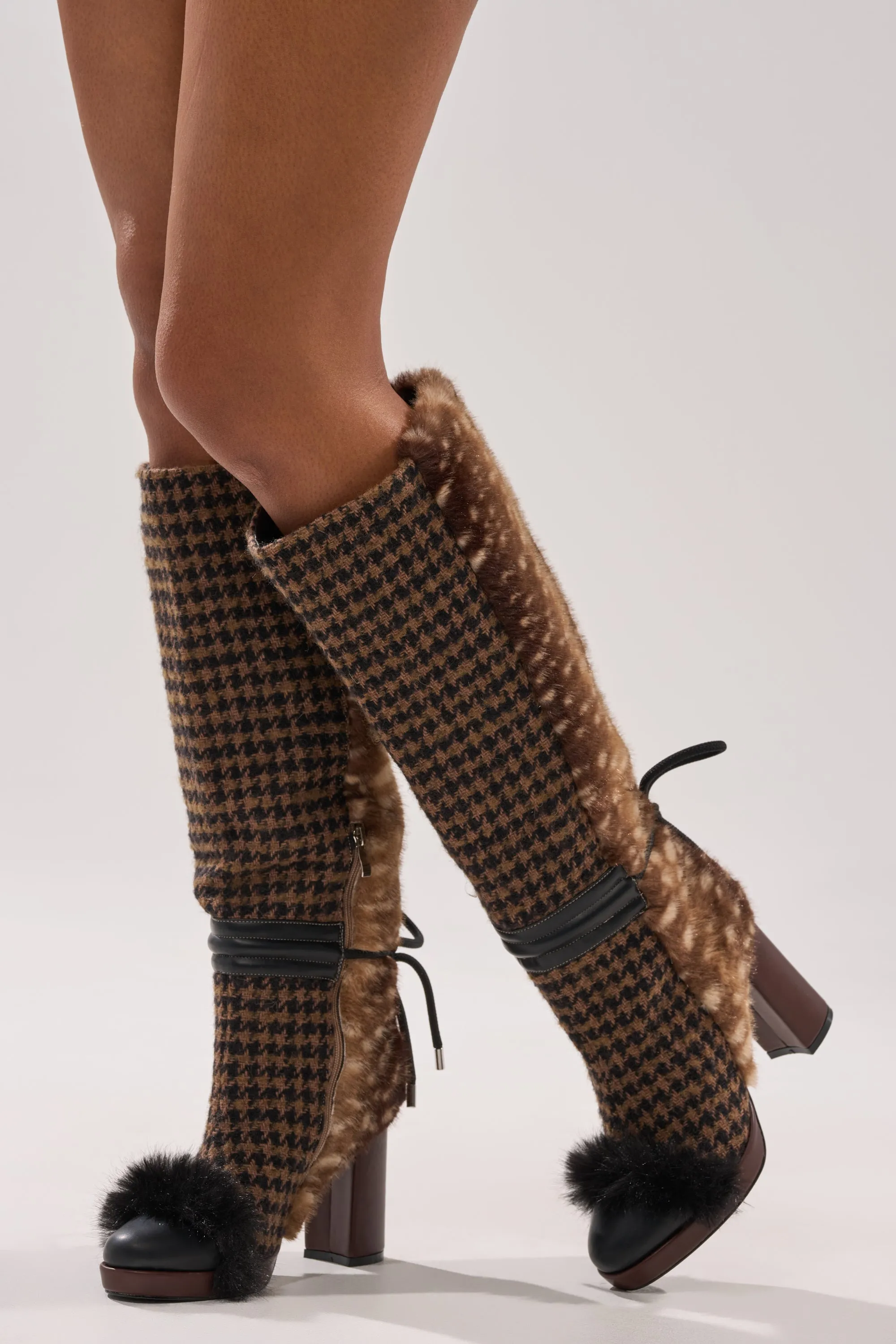 AKIRA GOLD MIKAELA BROWN MULTI MATERIAL BOOT sold by AKIRA product image thumbnail 2